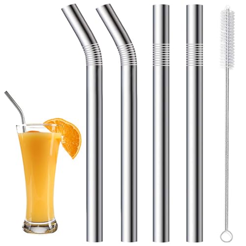 Milkshake 8mm Wide Straws 4 Pack Stainless Steel Straws with 1 Straw Cleaner Reusable Metal Straw for Milkshake Smoothie and Jumbo Thick Drinks