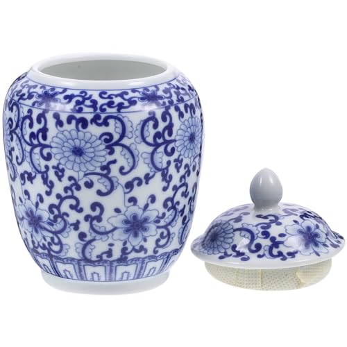 PRETYZOOM Caja de té de porcelana azul y blanca para té suelto Contenedor de hermético Jingdezhen Contenedor de almacenamiento de alimentos de cerámica caja de almacenamiento para nueces