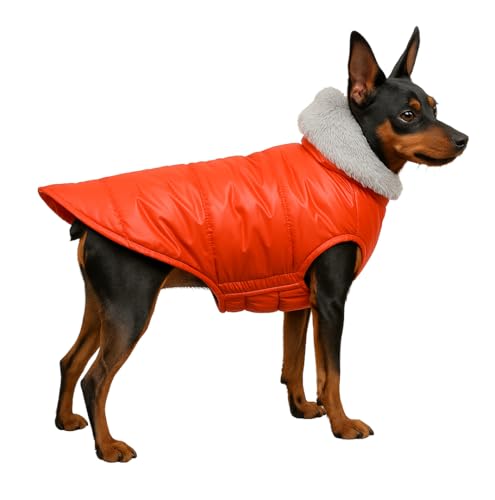 Image of The Pets Company Dog Winter Coat Jacket, Clothes, Windproof, Waterproof, Light Weight, Washable, Ultra Warm Thick Fleece Lined Dog Vest for Cold Weather Protection, (Orange, X - Small - 12 Inch)