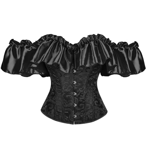 Springcmy Corset à épaules dénudées en dentelle florale à volants avec arêtes de poisson pour femme, C noir., M