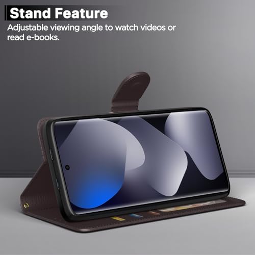 Image of Amazon Basics Flip Cover for Redmi Note 15 5G Leather Finish | Wallet Stand and Shock Proof | Inside TPU with Card Pockets | Complete Protection Flip Case (Coffee)