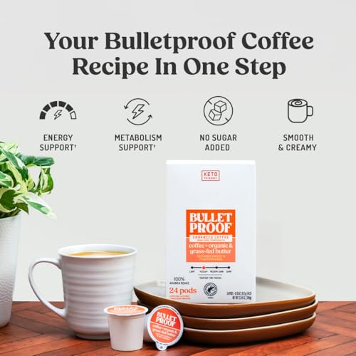 Bulletproof Coffee + Organic Grass-Fed Butter Single-Serve Pods, 10 Count, Keto Coffee, All-in-one Recipe with MCT Oil and Butter, Packaging May Vary