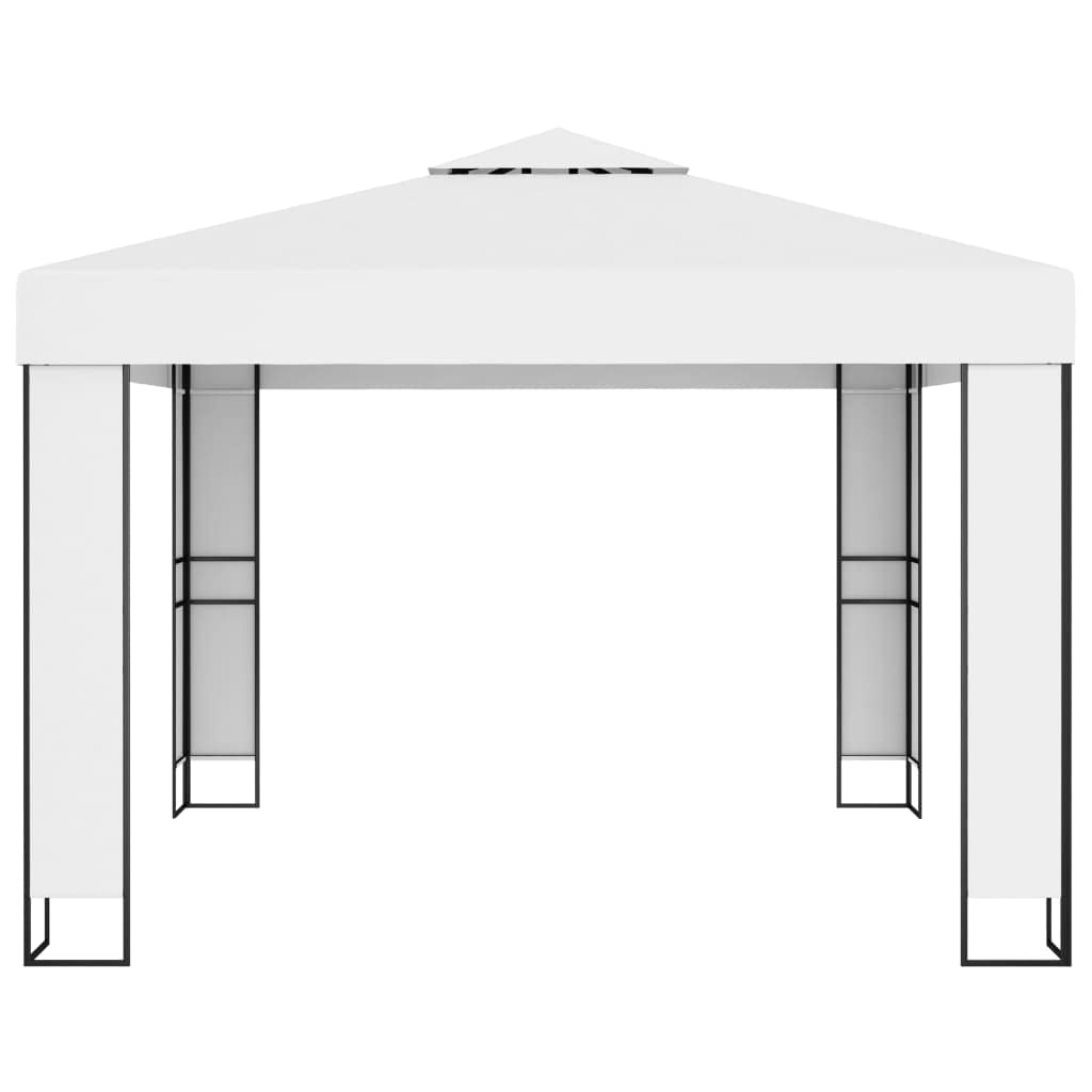 Pavillon 3x3 m mit Doppeldach und Solar-Lichterkette, Stabiler Gartenpavillon aus pulverbeschichtetem Stahl, Elegantes Partyzelt für Garten und Terrasse, Weiß