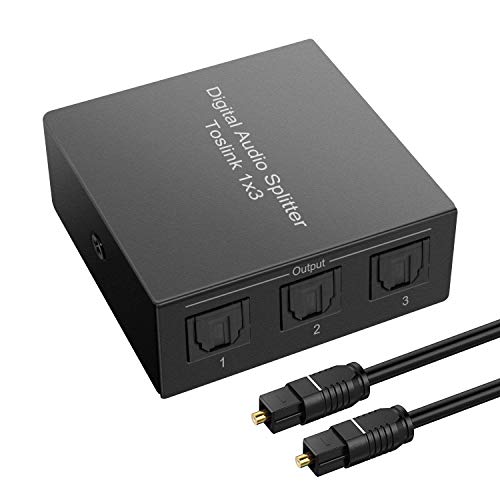 Toslink SPDIF Digital Optical Audio Splitter, 3-Way Signal Amplifier Support LPCM2.0/DTS/Dolby Digital