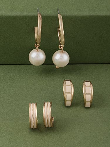 Image of Zaveri Pearls Set Of 3 Gold Tone Contemporary Smart Casual Wear Hoop Earrings For Women-ZPFK14045