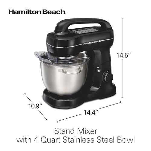 Hamilton Beach Electric Stand Mixer, 4 Quarts, Dough Hook, Flat Beater Attachments, Splash Guard 7 Speeds with Whisk, Easy-Carry Top Handle, Black by Hamilton Beach - Image 8