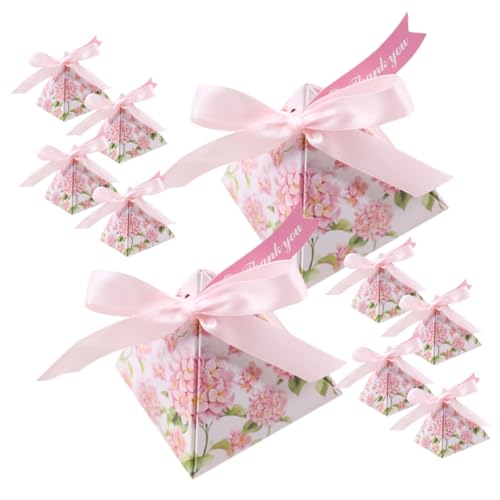 TOYANDONA Cajas de Dulces para Boda 25 Piezas Triángulo Doble Impresión Papel Ligero Cinta y Tarjeta Contenedores Decorativos para Fiesta y Regalos de Invitados