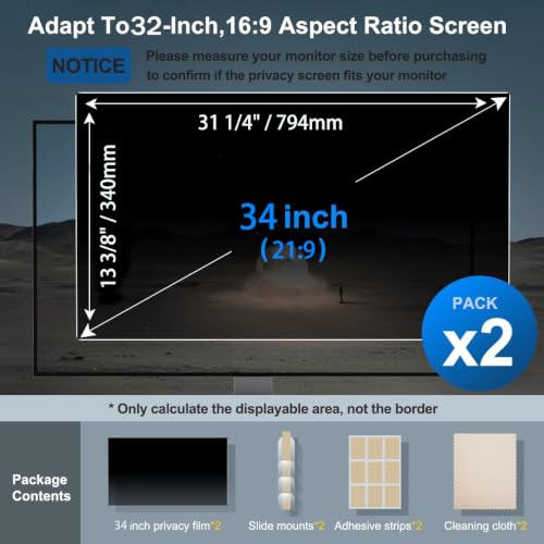 Image of 2 Pack 34 Inch Privacy Screen for Curved Computer Monitor fit 21:9 Aspect Ratio Widescreen Monitor - Anti Glare Blue Light Filter, Anti-Scratch Protector Film