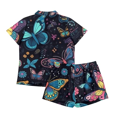 Image of Pjs Womens Short Sleeve Button Down Pajamas Set Two-Piece Nightwear with Pockets