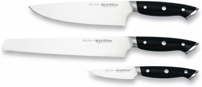 Chef, Bread and Paring Knife Set – German Stainless Steel Kitchen Blades with Full Tang Design – Essential Three-Piece Set for Everyday Cooking