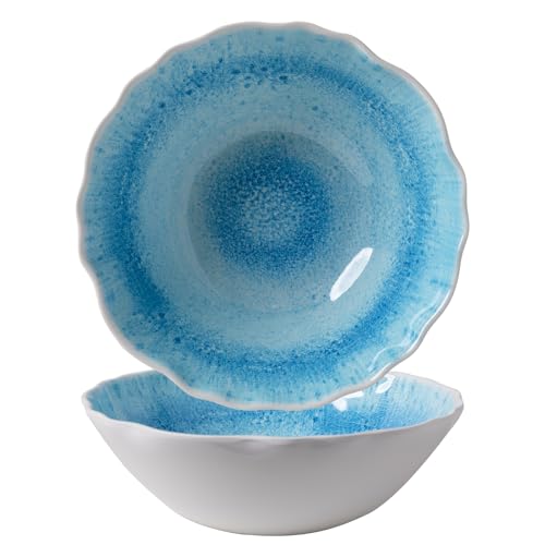 ZAROCRUS Melamine Serving Bowls 12 x 4 Large Salad/Pasta/Mixing/Fruit Bowls Set of 2 Break-resistant BPA Free Classic Melamine Bowls Dishwasher Safe Blue