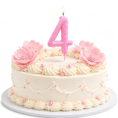 Image of Wanna Party Glitter Designer Pink Number 4 Birthday Candle, Numerical Cake Candle for 4th Birthday, Cake Cutting, Party Decoration & Celebration Supplies - 1PC