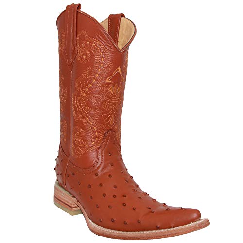Western Shops Mens Leather Western Boot Embossed Ostrich Quill Print Cowboy Boot