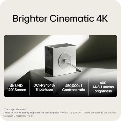 Image of LG CineBeam Q Mini 4K UHD Portable Projector PU600U | RGB Laser, 600 ANSI Lumens, 120 inch Max Screen, DCI-P3 154% Color, Auto Screen Adjustment, Compact Design for Home & Outdoor Use