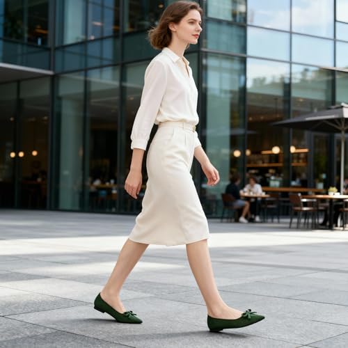 Image of Ablanczoom Ballet Flats Shoes for Women: Dressy Pointed Toe Bow Knit Flats Comfortable Slip On Work Business Casual Shoes