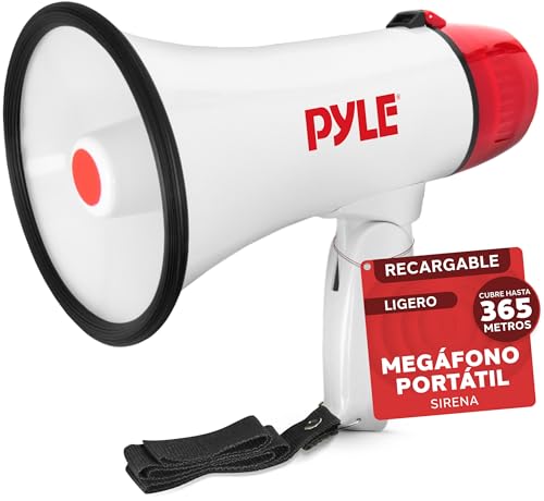 Pyle megafono, Portatil, 20V, Volumen ajustable, Pequeño, Control con sirena incorporada, Alcance de 800 yardas, Futbol americano, Baseball, Hockey, Entrenadores, Porristas, Simulacros de seguridad