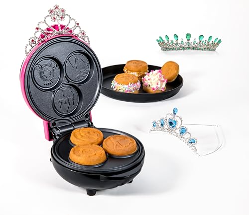 Image of Nostalgia MyMini Princess Icons Shape Electric Waffle Maker, 5-Inch Non-Stick Griddle for Waffles, Hash Browns, Eggs, and More, Pink