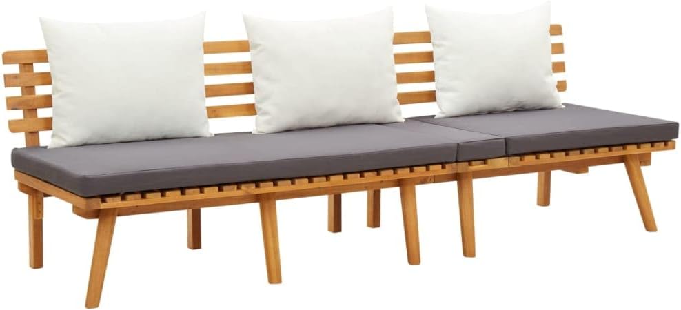 vidaXL Daybed, Outdoor Sofa with Upholstered Cushions, Garden Day Bed for Camping Patio Pool Deck Courtyard, Outdoor Bed, Solid Wood Acacia
