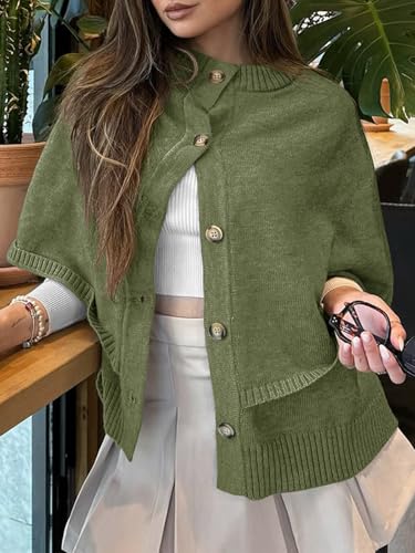 Image of Saodimallsu Womens Cropped Cape Cardigan Button Up Crew Neck Jacket Shawl Fall Trendy Knit Sweater