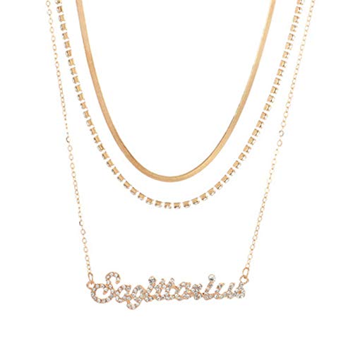 Multilayer Shiny Crystal Gold Color Zodiac Sign Necklace 12 Constellation Astrology Horoscope Clavicle Chain Necklace for Women Girl Gift Graduate Dating Daily Wear Jewelry-I Sagittarius