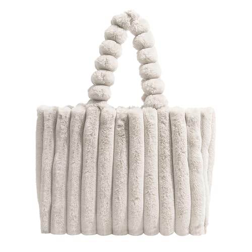 UOCAI Plüsch Handtasche Tote mit Flauschige Schultertaschen Damen Große Puffer Bag Umhängetasche Warme Henkeltasche Handbags