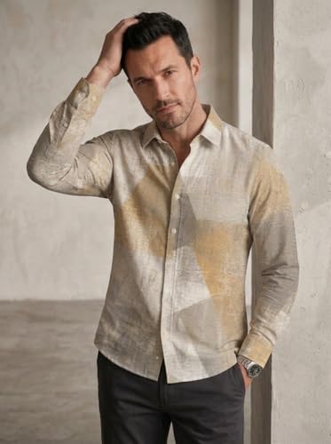 Image of Foomer Brown Solid Self Design Opaque Party Shirts