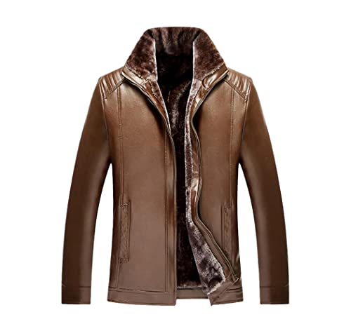 Veste cuir homme hiver chaude doublure laine jaune S pas cher