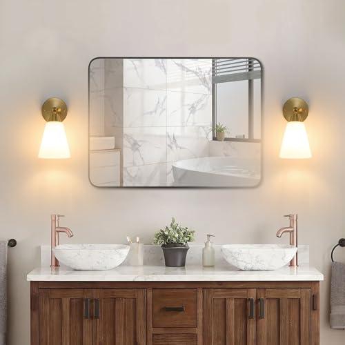 Image of MWZ Gold Wall Sconce Decor 2 Pack,Modern Brushed Brass Sconces Lighting with White Glass Shade,Bathroom Light Fixtures Over Mirror,Vanity Lights Over Sink,Indoor Wall Mount Adjustable Angle Lamp