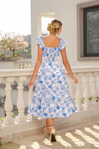 Image of GRACE KARIN Women's Summer Floral Maxi Dress 2026 Ruffle Sleeve Smocked Sundress Flowy Wedding Guest Long Dresses with Pocket