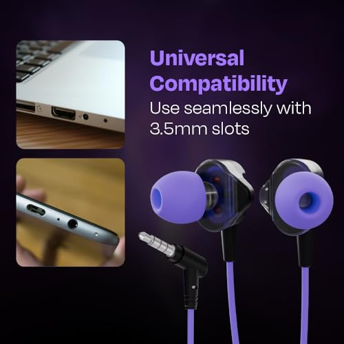 Image of Kreo Hydra 3.5mm Dual Dynamic Driver in-Ear Wired Gaming Earphones with Microphone, Tangle-Free Gaming Earphones with Noise Isolating Technology and EZ Volume Control Slider, Wired Headset for Gaming