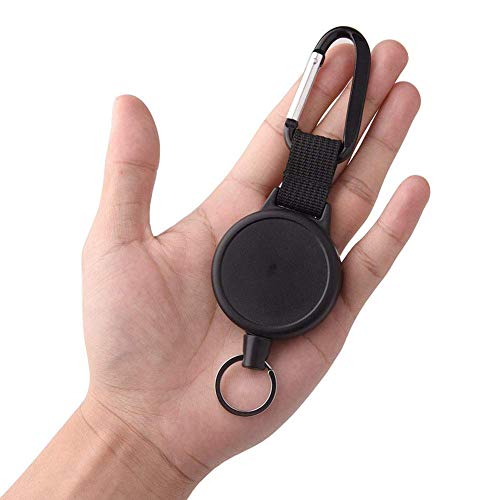 Rucae 4 Pieces Heavy-Duty Retractable Keychains Keyrings Retractable Badges Reel Clip with 65cm/ 25 Inches Steel Wire Rope, Black