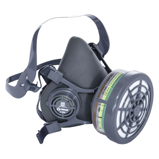 VENUS - V-500 - Half Face Reusable Respirator Mask with V-7500 ABEK1 P1S Filter Cartridge - ISI Approved, Thermoplastic Elastomers, Multigas & Particulate Respiratory Protection - Combo Pack - Grey-image-11