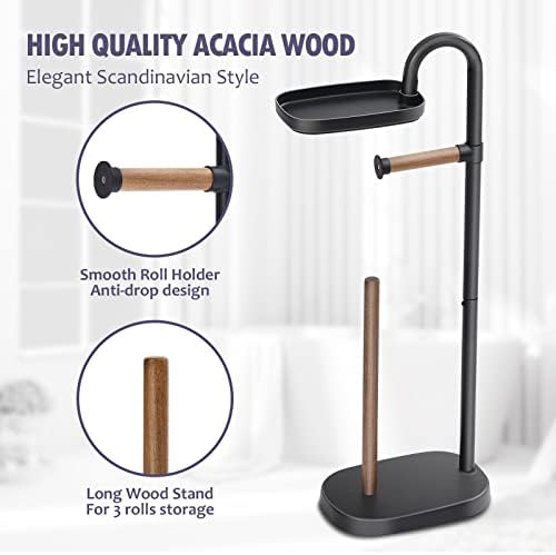 APEXCHASER Toilet Roll Stand Storage,Freestanding Toilet Paper Roll Holder Storage,Waterproof Toilet Paper Stand with Acacia Wood Dispenser & 1KG Heavy Duty Base,Large Capacity Toilet Tissue Holder