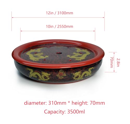 Image of Liang baobao Porcelain Tea Tray, Double-Layer Ceramic Tray with Water Storage Circular for Tea Coffee Serving Table (12 inch Dragon red)