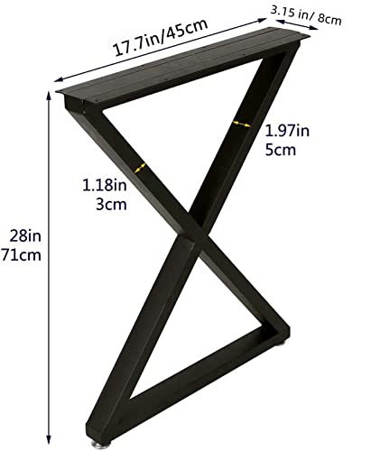 Metal Legs For Table X Shape 28" H Tall Metal Table Leg Heavy Duty Metal Desk Legs Industrial Table Legs Set Of 2,Black,No Planks #TOP4