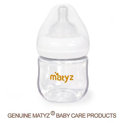 Miniatura 7 de Matyz Paquete de 1 biberón de vidrio para lactancia materna con tapa (blanco, 4 onzas), biberones para recién nacidos de cuello ancho para bebés