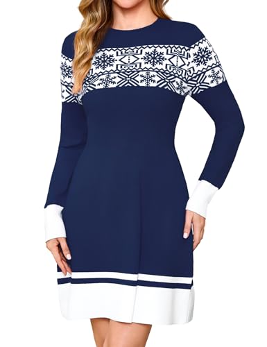 Gyabnw Strickkleid Damen Winter Rentier Muster Elegantes Minikleid Festliches Kleid für Party Feiern