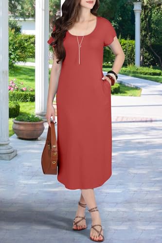 Image of KOH KOH Womens 2026 Long Casual Pockets Loose Cap Sleeve Comfy Midi Dress