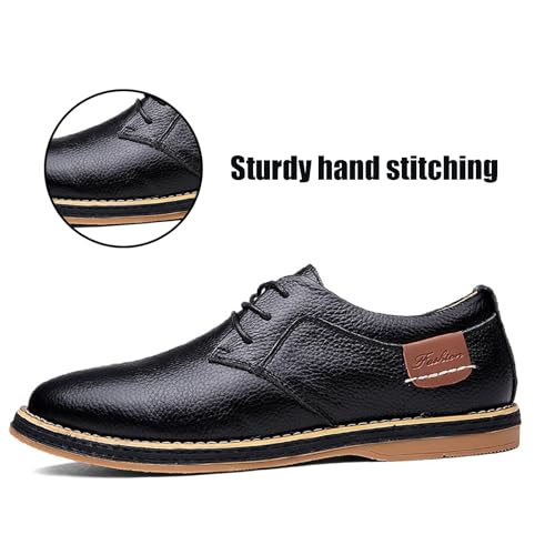 Men's Genuine Leather Hand Stitched Dress Oxfords Fashion Plain Toe Lace up Low Top Formal Business Office Derby Shoes Daily Non-Slip Soft Sole Casual Shoes3
