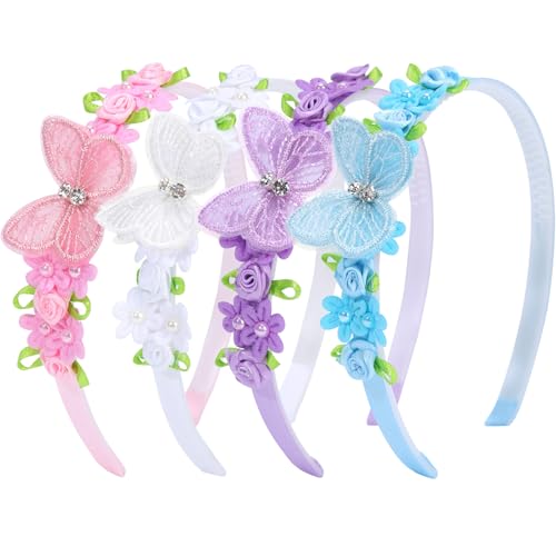 vobobe 4PCS Headband for Girls Flower Headbands Floral Hair Bands Non Slip Hoops Accessories for Girls Toddlers Kids Teens Children(Butterfly Headbands