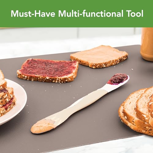 Image of Tovolo Mini Scoop and Spread Tool for Kitchen Meal Prep Small Sandwich Spreader Spatula for Peanut Butter Jelly, Silicone BPA Free Dishwasher Safe Scooper Spreader, Cotton White and Ivory