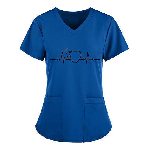 Chemisier Blouse Femme,Haut Blouse de Travail Femme 2 Poche Manches Courtes, Vêtements Estheticienne Spa Massage Chef Nouvelle Jolie Chemise Imprimée Cover
