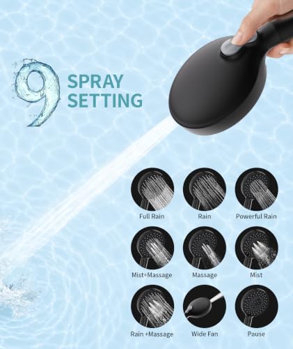 Image of SR SUN RISE Filtered Shower Head with Handheld High Pressure 9 Spray Mode Showerhead Detachable Shower Head Water Softener Filters Beads for Hard Water Remove Chlorine 1 Filter 1.8GPM Matte Black