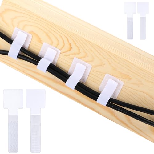 50 bridas autoadhesivas reutilizables blancas ajustables para organizar cables debajo del escritorio, correas de cable reutilizables, organizador de cables, clips de alambre debajo de la mesa para el