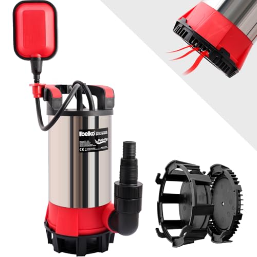 Belko® HydroFlat Vario Pro 850W – Flachsaugend bis 1 mm, 15.000 l/h, Edelstahlgehäuse, Schwimmerschalter, Anschlüsse Ø 25/32/1½ Zoll, ideal für Keller, Pool, Baustelle und Schmutzwasser
