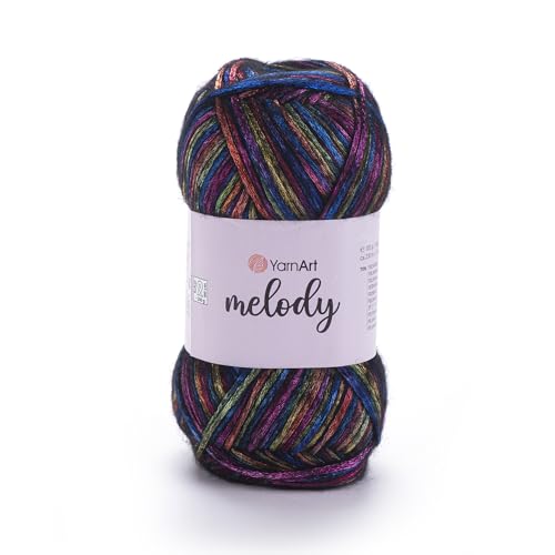 YarnArt Melody Variegated Chainette – Metallic Sheen Fiber for Knitting, Crochet & Embroidery, 100g (3.5 oz) Skein, 230m (251 yd), Premium Blend of 70% Polyamide 21% Acrylic 9% Wool (901)