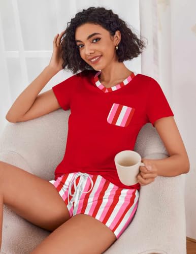 Image of Ekouaer Womens Pajama Sets Short Sleeve Pajamas for Women Sets Soft Lounge Sets Casual V Neck Sleepwear PJS