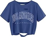 Avanova Women Los Angeles Graphic Distressed Crop Top Oversized Short Sleeve Ripped Tee Shirt Los Blue Large
