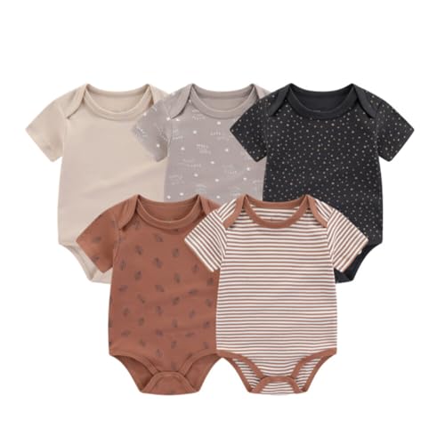Image of ikasus Unisex-baby Bodysuits 5-pack Cotton Short Sleeve Onesies Bodysuits for Newborn Infants and Toddlers, 6-9M