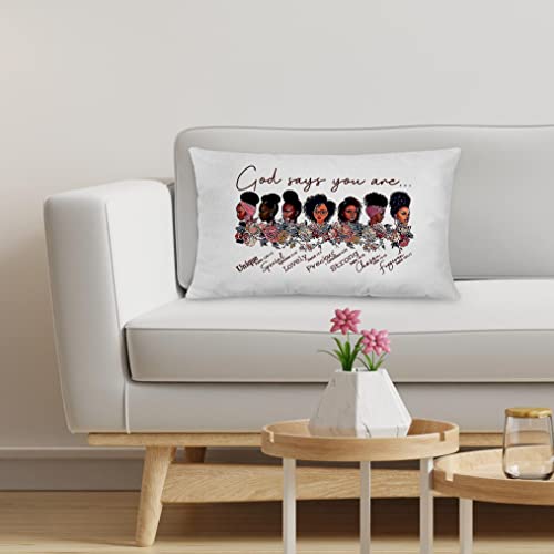 Nogrit God Says You Are Motivational Quotes African American With Sunflower Throw Pillow Cover 12X20 Inch Christian Themed Decor For Home Bedroom Living Room Girl Room,Gifts For Women Girls #TOP2